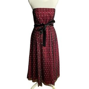 Vintage 90’s Papell Boutique Red Black Mesh Overlay Rhinestone Dress Sz 6P